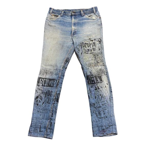Vintage 80s Levi's 505 Orange Tab Custom Jeans 36x36 (ACTUAL 33x29) Artsy Punk